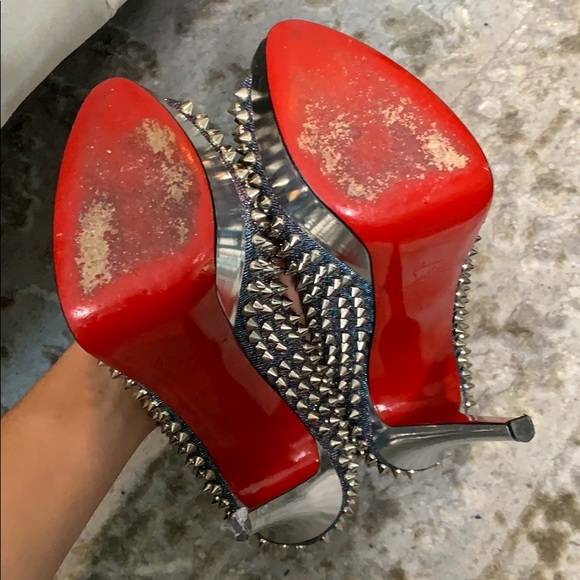 Christian Louboutin Lady Peep Spike Silver SZ 38.5 - Picture 7 of 8